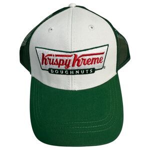 Krispy Kreme Logo Trucker Cap Hat Mesh Green White Snapback One Size NEW